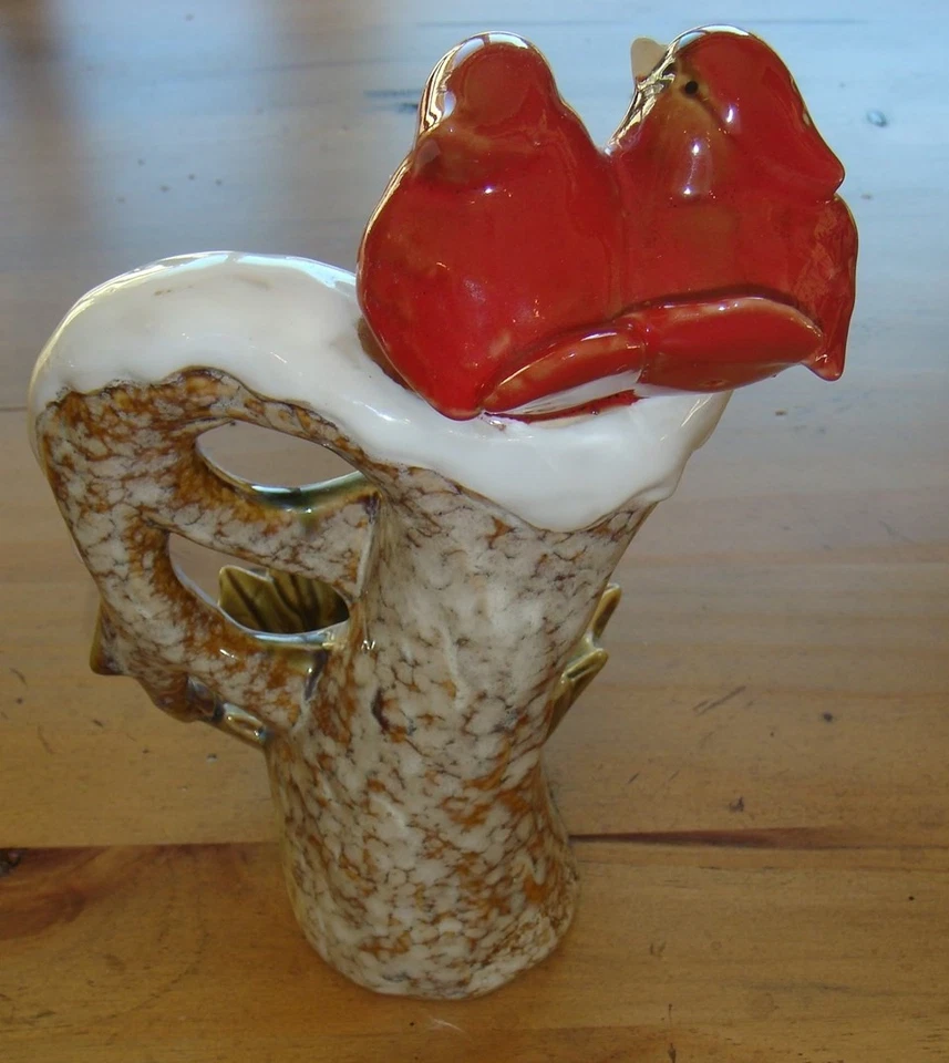 Par de cardenales de cerámica en rama nevada - plato de caramelo/soporte votivo Foto 4 de 4