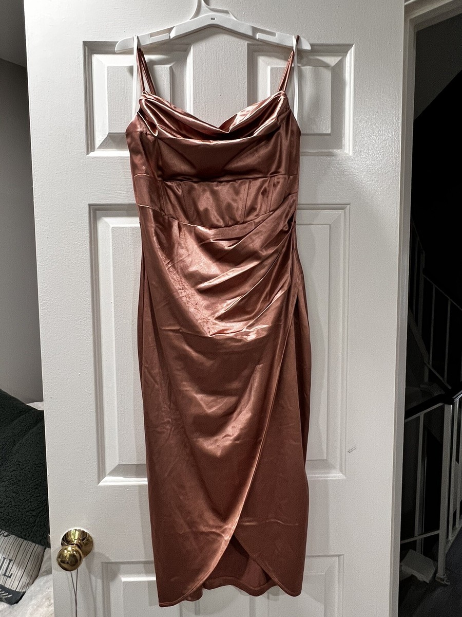 rose gold satin midi dress STARLIGHT PINK MIDI DRESS | CULT MIA main image 0