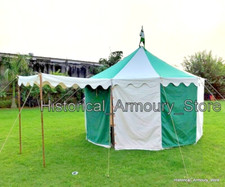 Mittelalter Rund Pavillon Zelt Weiß-Smaragdgrün Wasserdicht Campingzelt