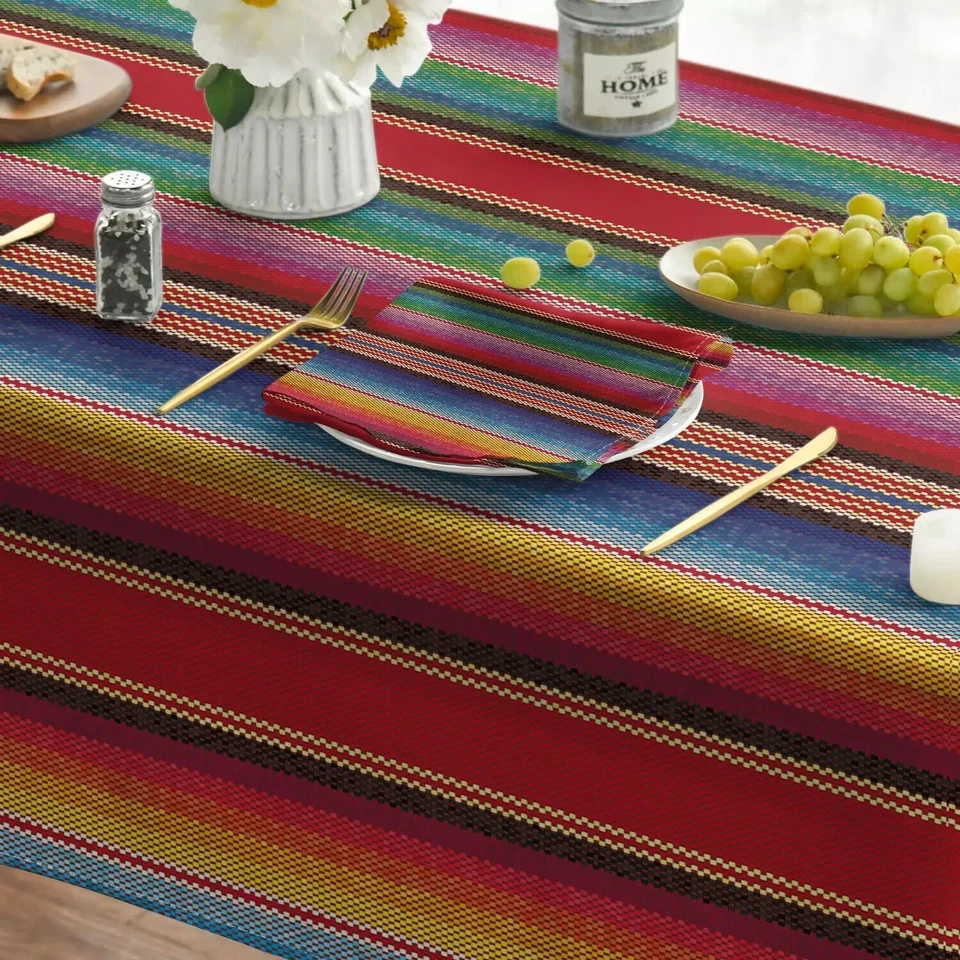 Mexico Tablecloth 60x84 Inch Square Cinco De Mayo Fiesta Colorful Stripes Was... - Image 4 of 4