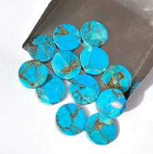 Blue Copper Turquoise Round Shape Flat Cabochon Natural Gemstone Jewelry Making