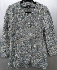 Talbots Jacket Women 6 Blue Beige Tweed Mid Length Blazer Career Preppy