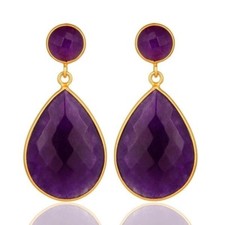 18K Gold Plated Amethyst 925 Sterling Silver Dangle Earrings Jewelry