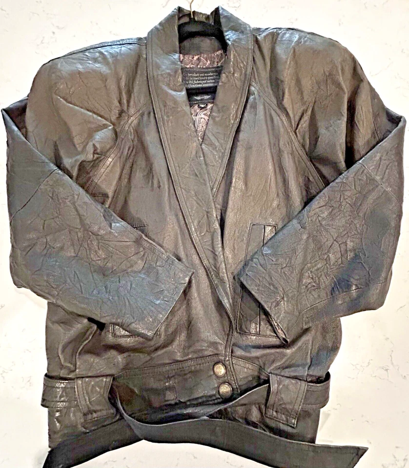 Chaqueta de moto de cuero de colección para mujer M negra 100 % abrigo de cuero genuino de Express Foto 4 de 4