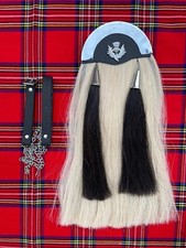White Horse Hair Thistle Badge Sporran Two Black Tassels Bagpiper Kilt Sporran