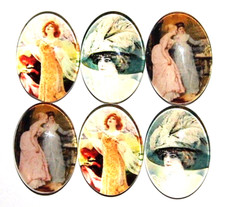 6 of 25x18mm Glass Victorian Art Deco Big Hat...