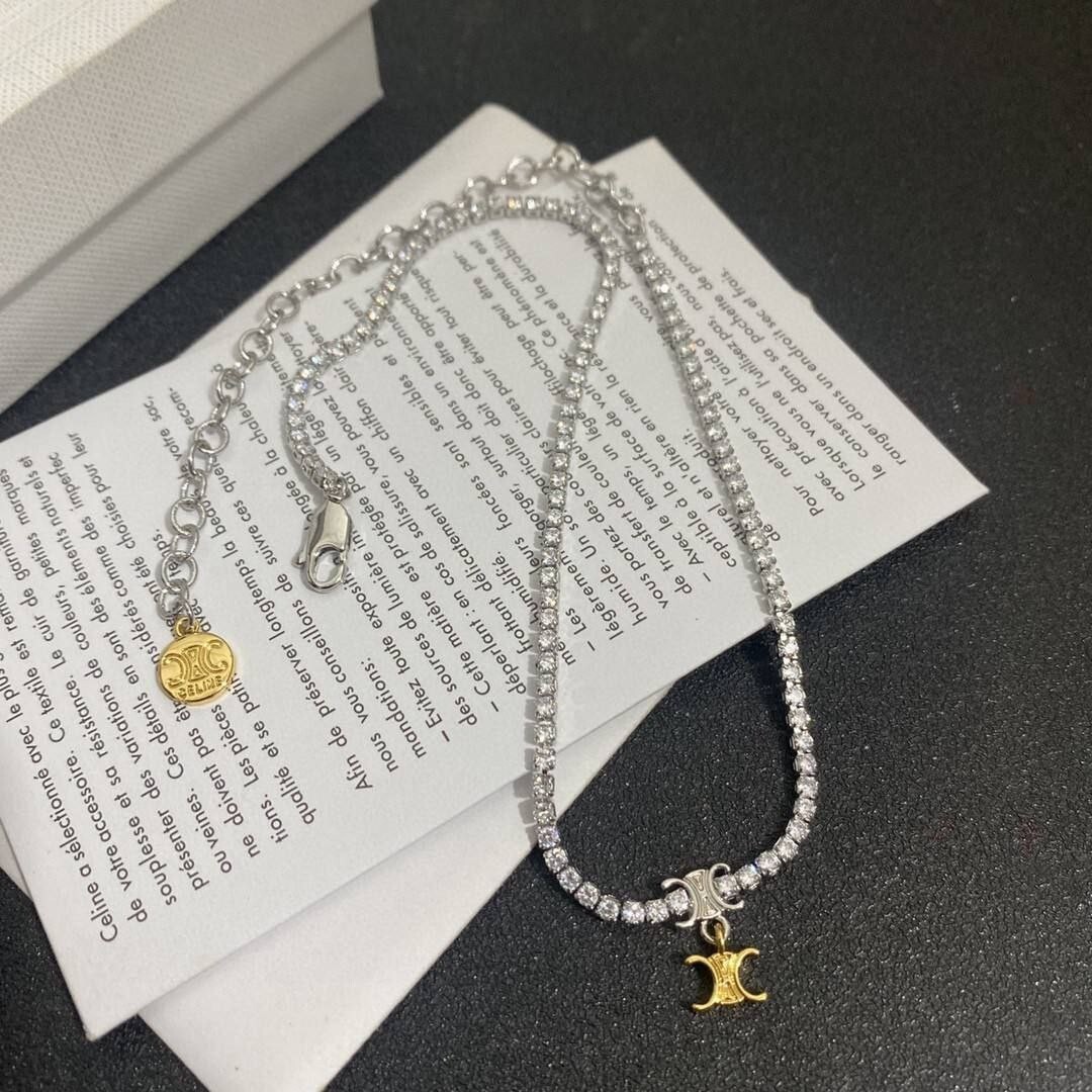 アクセサリー CELINE \"STONE NECKLACE\" Celine jewelry triomphe rhinestones chain necklace | eBay