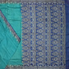 Vintage Sky Blue 100 Pure Silk Sarees Woven Indian Sari 5 Yard Craft Fabric