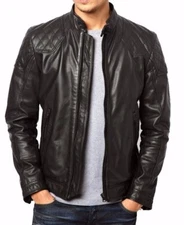 Men Bomber Leather Black Genuine Leather Motorcycle Leather Jacket XS-2XL FB2030