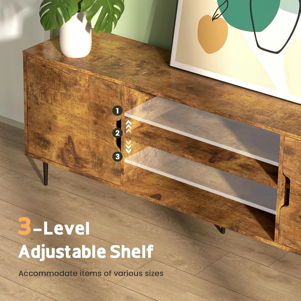 Wood Media Console For 80" TV Stand Cabinet-Power Outlets,Adjustable Shelve,Door - Image 3 of 4