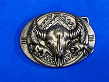 Raised Texas Longhorn Skull On Southwestern Vibe Belt Buckle