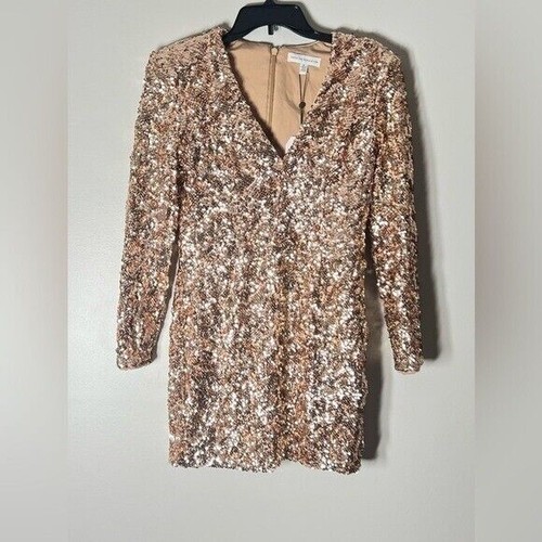 Dress the Population Shauna Sequin Dress Women dress champagne brown size M - Picture 13 of 16