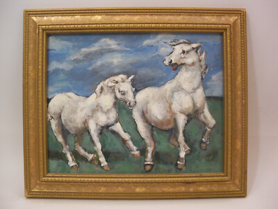 White Camargue Horses Oil on Board Painting by Mia Dovi Provence France