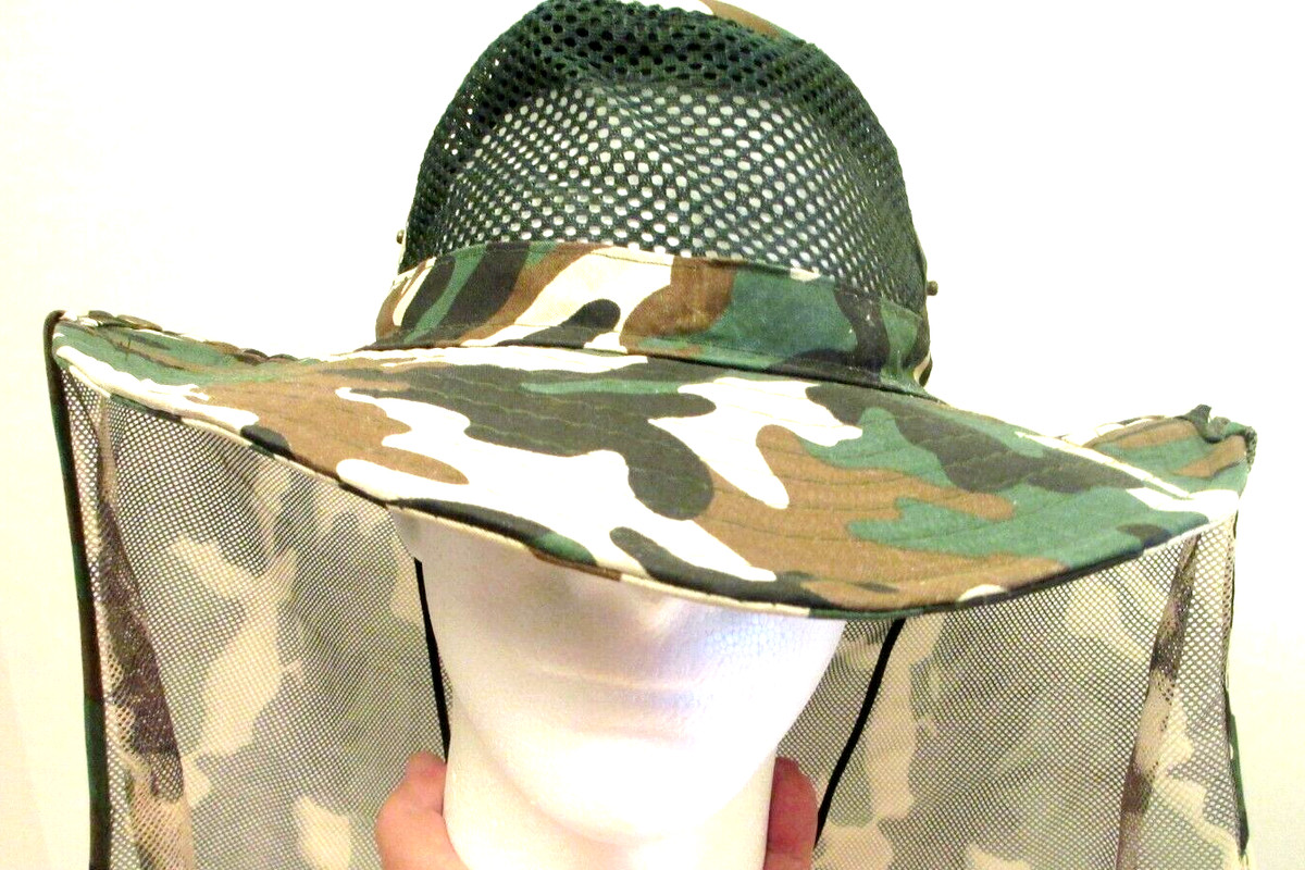 Woodland Camo Military Boonie Jungle Bucket Cap Hat Mosquito Netting Size M View 2