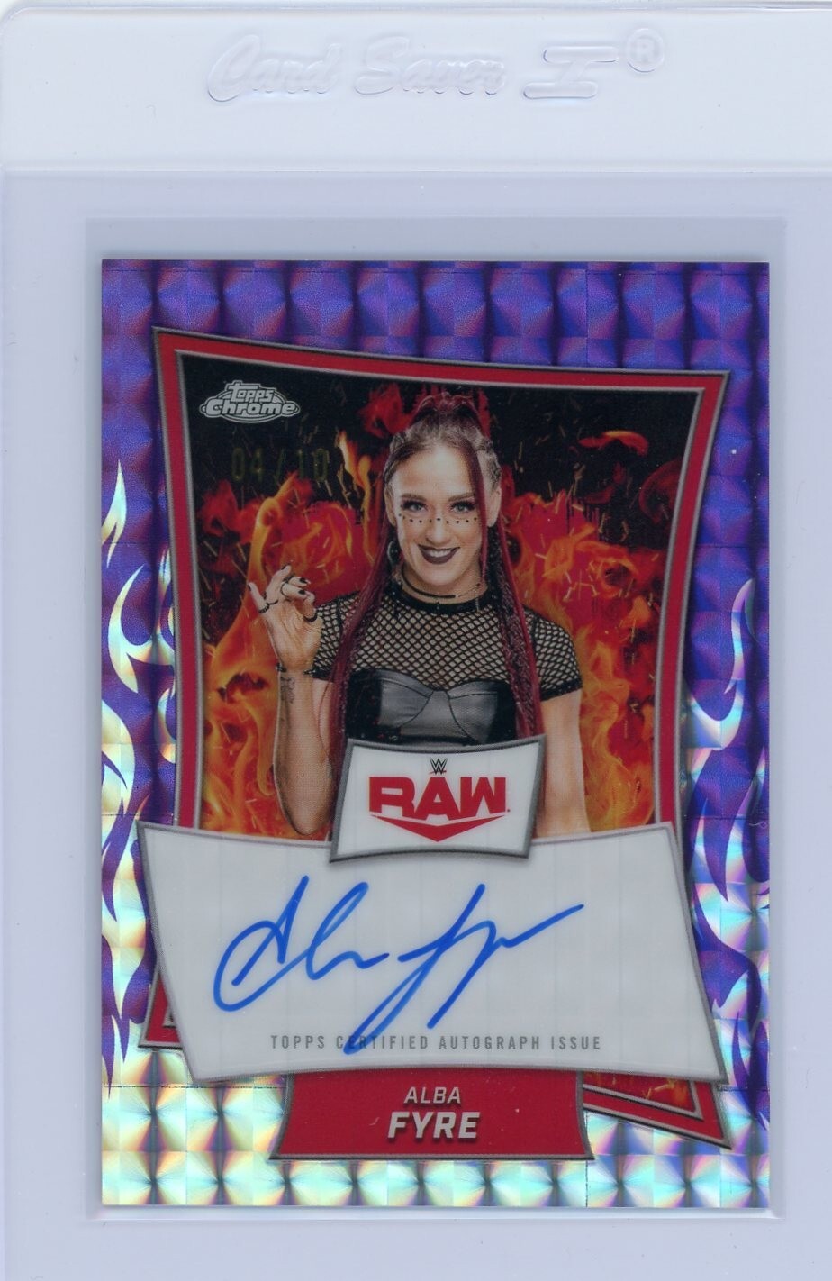 2025 Topps Chrome WWE Alba Fyre Red Brand Purple Geometric Autograph /10