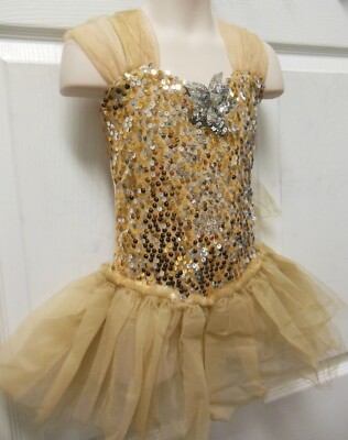 Tap Jazz Dance Pageant Costume Girls Sizes Gold Silver Sequin Front  Accessories | eBay