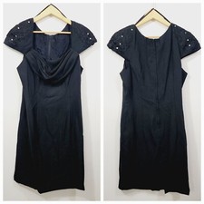 Vintage 90s Hollywood Nites Rhinestone Embroidered Cowl Neck Little Black Dress