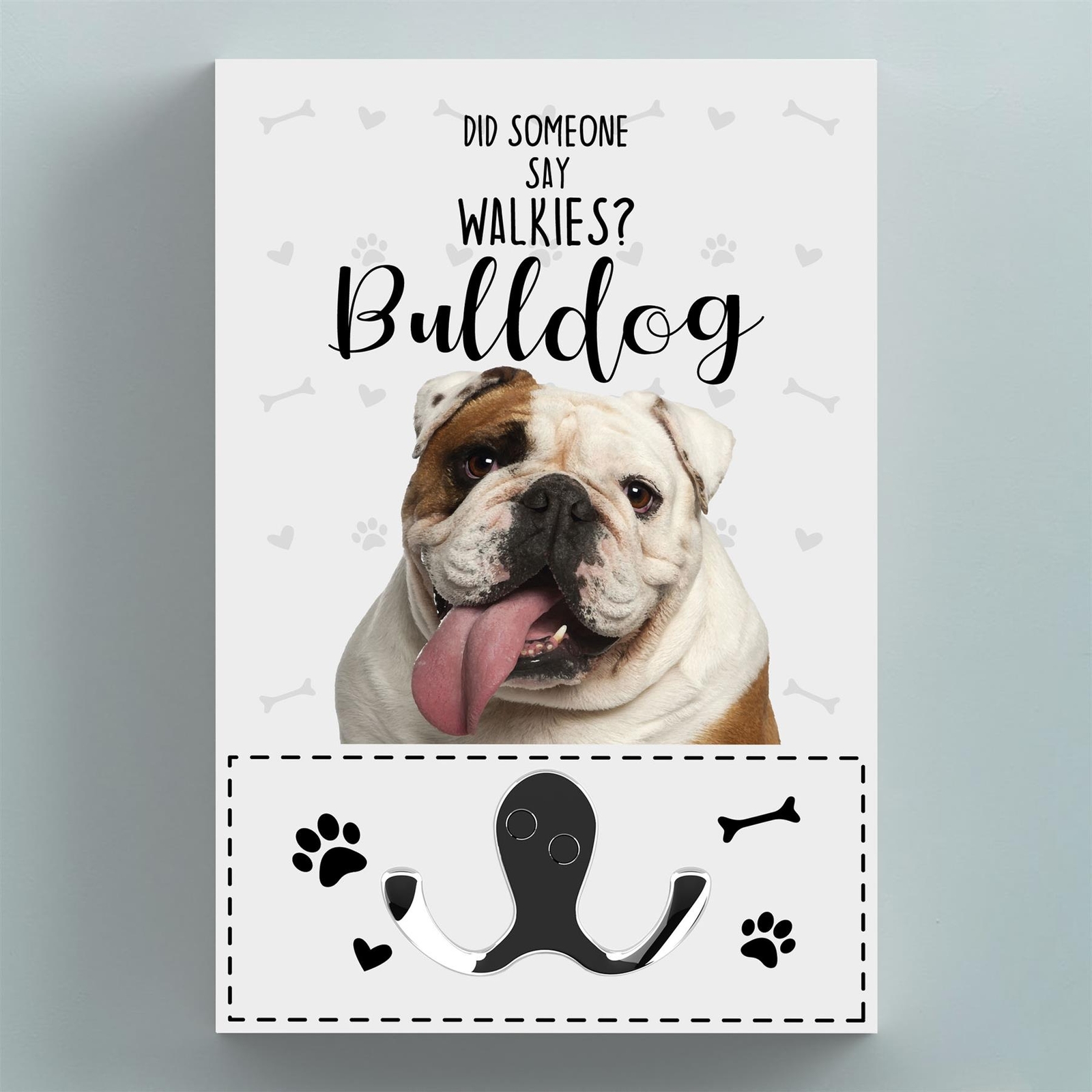 Walkies Bulldog Themed Wall Hung Lead Hook Dog Breed Lead Holder Wall Hook