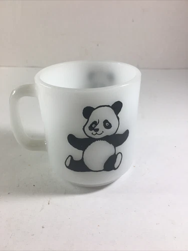 Vintage Glasbake Milk Glass Coffee Cup Mug Panda Bear 8oz