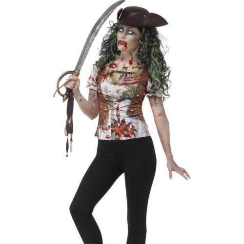 Smiffys Zombie Pirate Wench T-Shirt Women's Halloween Fancy Dress - Picture 1 of 5
