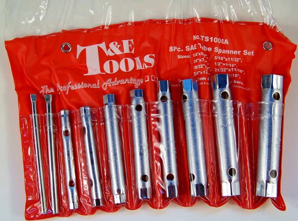 8pc T&E SAE Standard TUBE SPANNER WRENCH SOCKET SET Extra Deep / Long T and E - Image 2 of 4