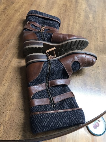 schuler and sons 6B Women’s Boots Brown Leather & Blue Fabric InSide Zip * See - Picture 8 of 16