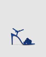 ZARA FLORAL HIGH HEEL SANDALS BLUE SZ 6 NEW