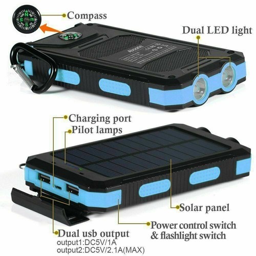 30000mAh Solar Power Bank Charger Ladegerät Externer Batterie+LED 2 USB Akku DE - Bild 15 von 20