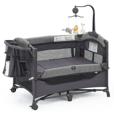 QUTANIX Baby Bedside Bassinet Sleeper,5-in-1 Pack and Play with Full-Size Bas...