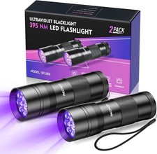 UV Flashlight - Waterproof, PET Urine Detection 2 Pack, 12 LED 395nm Black Light
