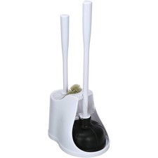 Plunger and Toilet Brush Set with Storage Caddy White