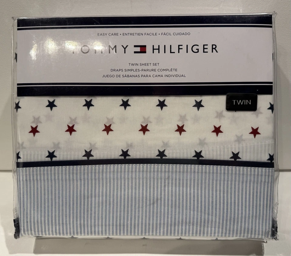 TOMMY HILFIGER Union Stars Red White Blue TWIN Sheet Set Cowboy Western NIP - Image 4 of 4