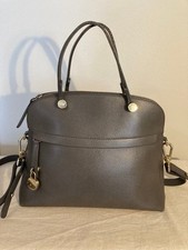 FURLA PIPER Shoulder Bag Handbag Leather Gray 2way Gold Handware USED from Japan