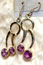 Amethyst Double  Silver Drop Earrings E-1446