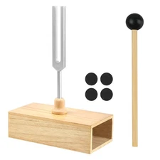 432 Hz Tuning Fork Set with Wooden Resonator Box and Silicone Hammer, Chakra ...