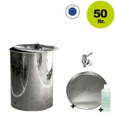 Fischer Edelstahl Saftfass 50L inkl. Schwimmdeckel, Staubdeckel, Vaselinöl Hahn 