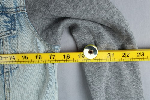 Eighty Two Denim Jeansjacke Gr. XSmall blau Knopfleiste Kapuze graue Ärmel - Bild 4 von 20