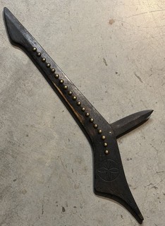 1800’s Native American Gunstock War Club with Blade Insert and Carved Decoration