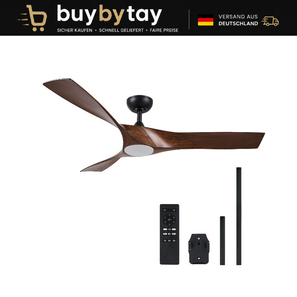 Deckenventilator 132 Cm Mit Beleuchtung Fernbedienung 6-Stg. Dc-Motor Walnuss-image