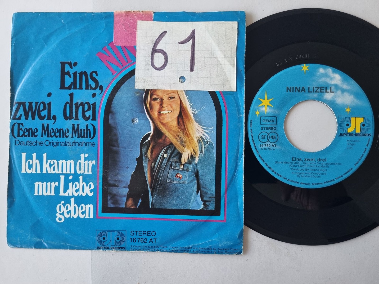 Nina Lizell - Eins, Zwei, Drei 7'' Vinyl Germany/ CV EUROVISION Catherine Ferry