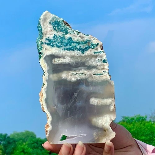 370G Natural Moss Agate Quartz Druzy Slice Extra Large Gemstone Specimen
