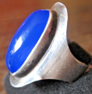 Claus Klinkenheil Designer Ring Azur blau 925 Silber skulptural 70er Studio Ring
