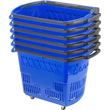 Shopping Basket with Handle on Castors- Blue Pack of 6