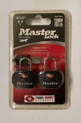 Master Lock 4681TBLK TSA Approved Luggage Lock with Key, 2 Pack, Black
