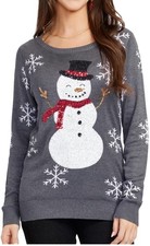 NWT Tipsy Elves Women  s Sequined Snow Day Sweater Large Ugly Christmas Gray