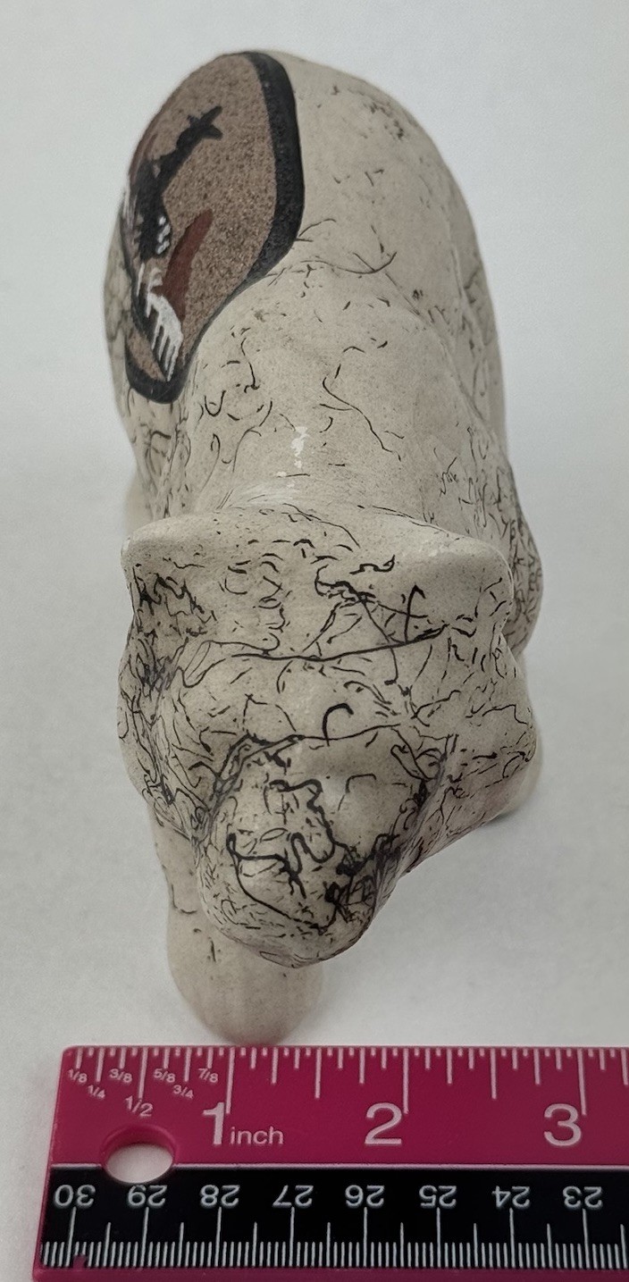 Native American Navajo Bear Figurine Sculpture Carved Horse Hair Pottery Signed