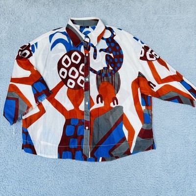 Parfois Abstract Ethnic Art Shirt Boho Tribal Graphic Cotton One Size OSFM Top