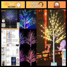 6ft RGB Lighted Birch Tree - 35 Color Changing LED Christmas Decor, Holiday Ligh