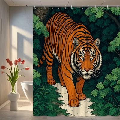 Tiger Print Shower Curtain - Vibrant Jungle Decor for Bathroom