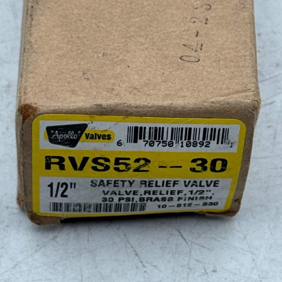 Apollo Valves Safety Relief Valve 1/2" Brass RVS52-30 30 PSI Brass Finish-Used - Image 2 of 4